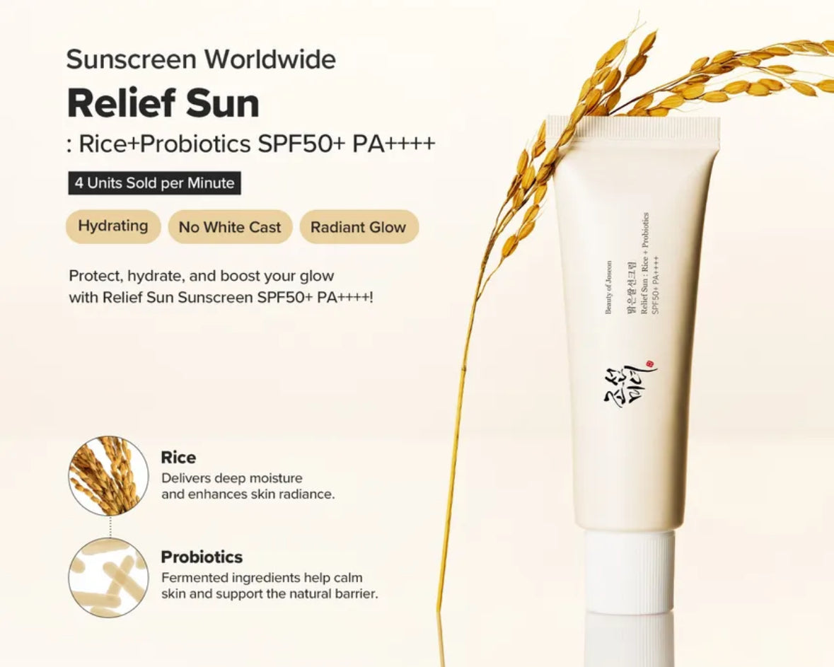 Beauty of Joseon Relief Sun Organic Korean sunscreen SPF50+, PA++++ Riceand Probiotics | Korean Skin Care Solution for All Skin TypesNourishing Skin Protection and UV Def