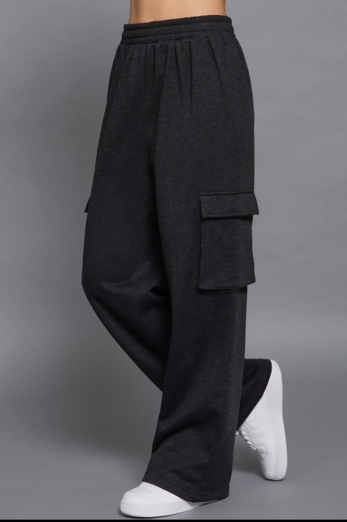 Heather Waist Band French Terry Inner Fleece Cargo Pants