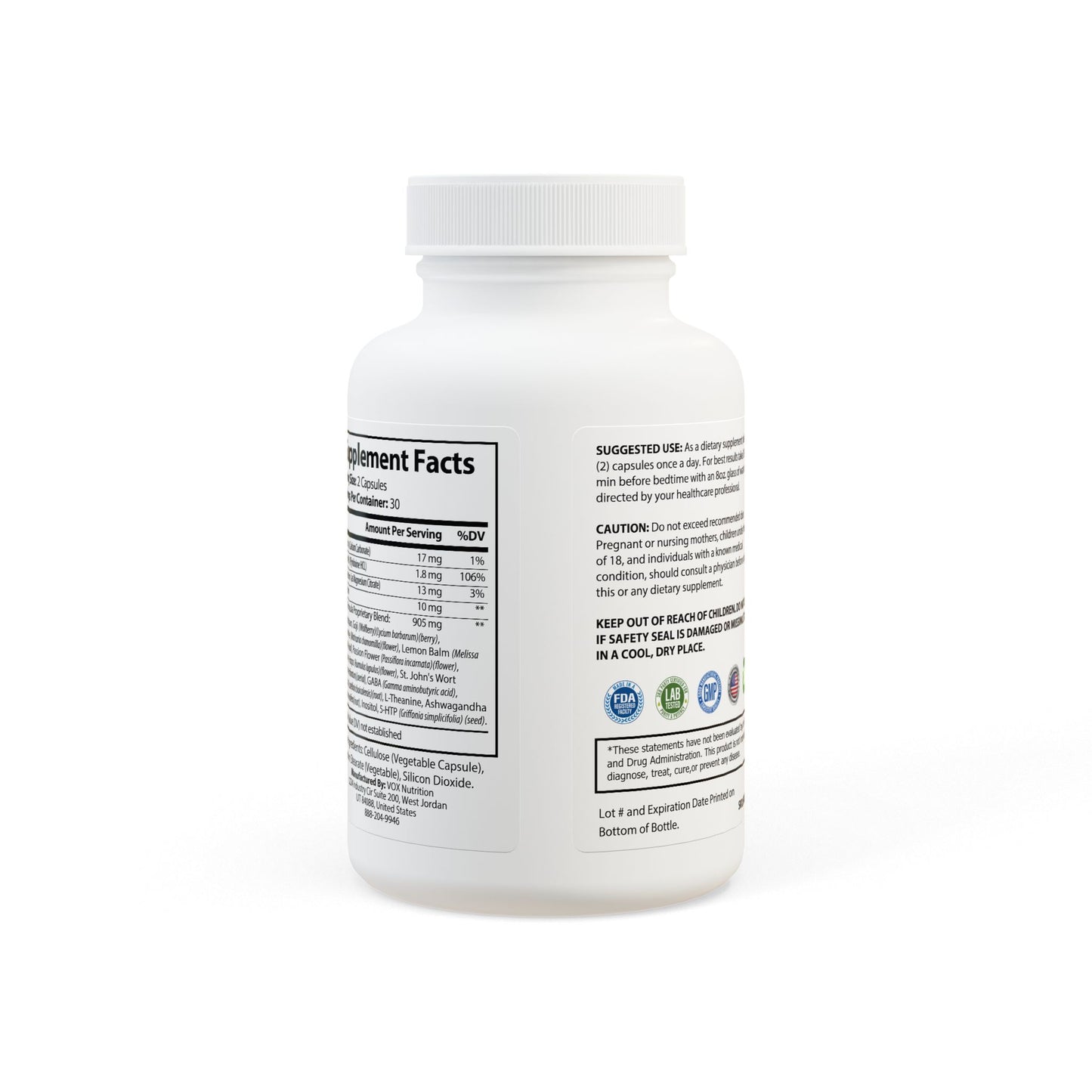 Sleep Supplement with Magnesium,  L-theanine and Melatonin (60 Capsules)