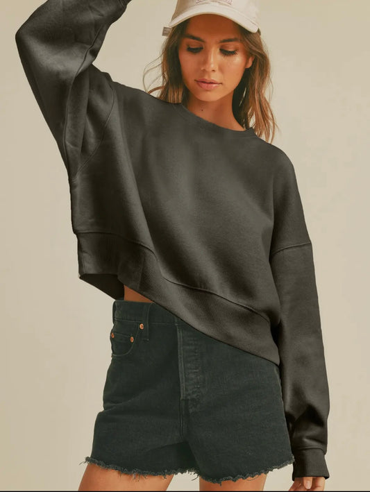 Perry Cropped Oversized Long Sleeves Buttery Soft  Sweatshirt Loungwear