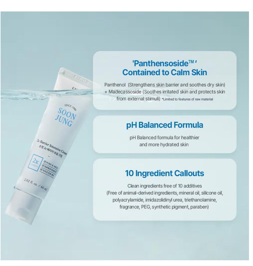 ETUDE SoonJung 2x Intensive Cream Duo Set for Barrier Repair | Rich Moist, Madecassoside & Panthenol for Soothing, Face Moisturizer for Sensitive Skin, pH Balanced, Hypoallergenic