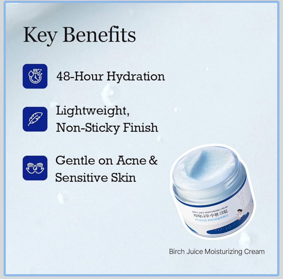 ROUND LAB Birch Juice Moisturizing Cream 48-Hour Hydration with Birch Sap & Vita Hyaluronic Acid, Acne-Prone Skin, Kbeauty Moisturizer, Reduces Sebum, Oil, Blackheads, Face Lotion