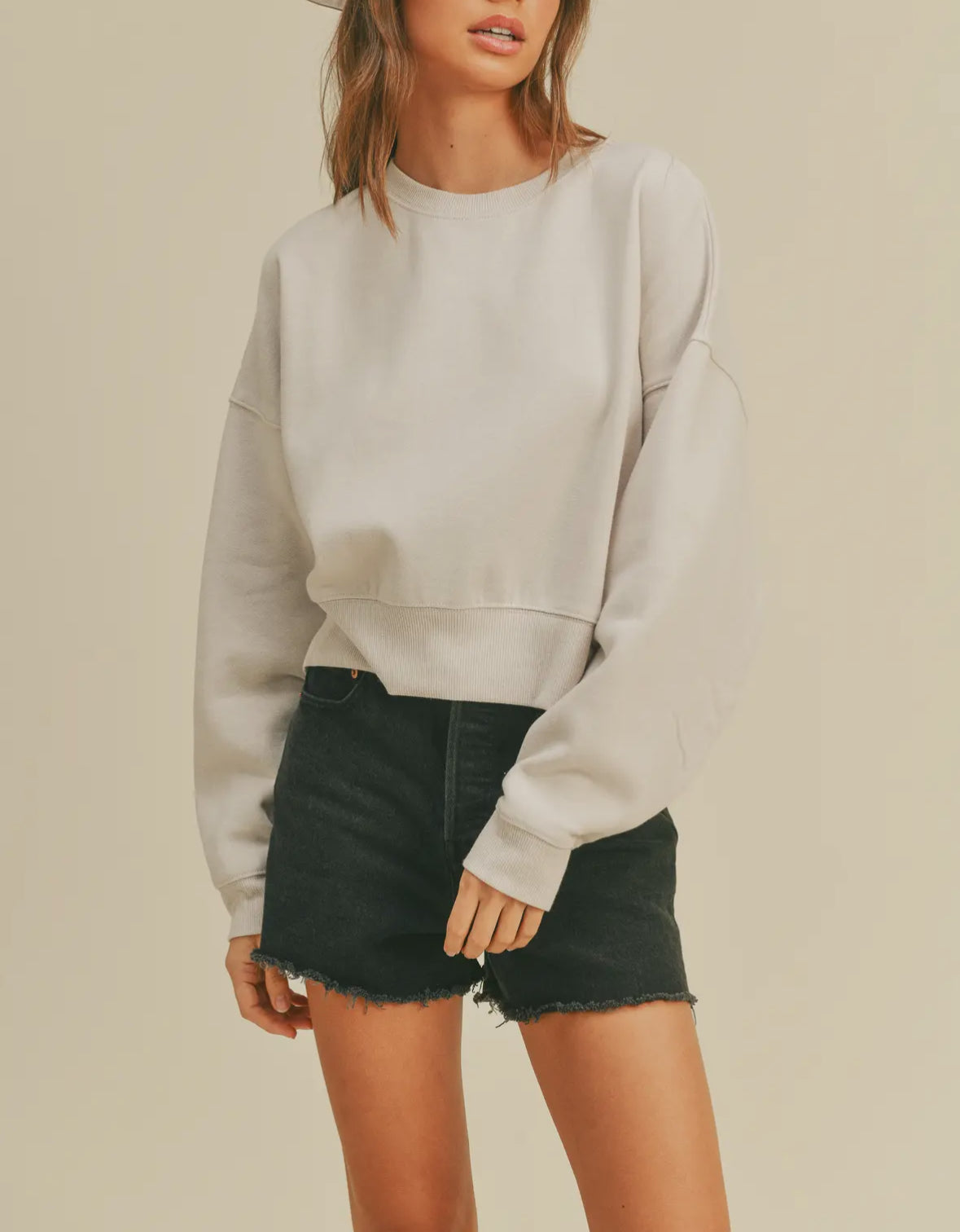 Perry Cropped Oversized Long Sleeves Buttery Soft  Sweatshirt Loungwear