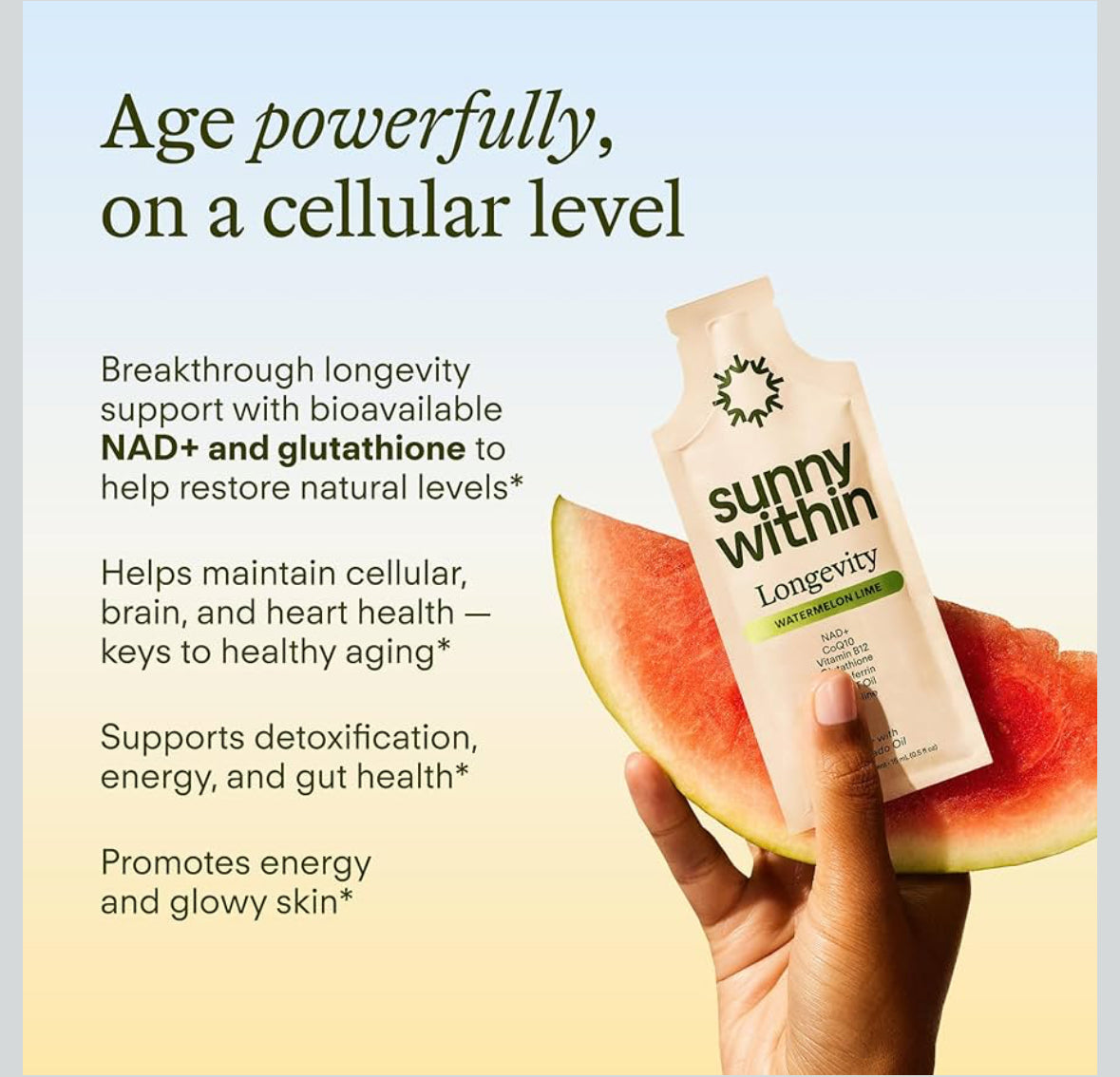 Longevity Liposomal NAD+ Glutathione Supplement w/Liquid NAD+, CoQ10, B12, MCT & Avocado Oil Cellular Health, Energy, Brain, Gut & Heart Support Watermelon Lime Flavor