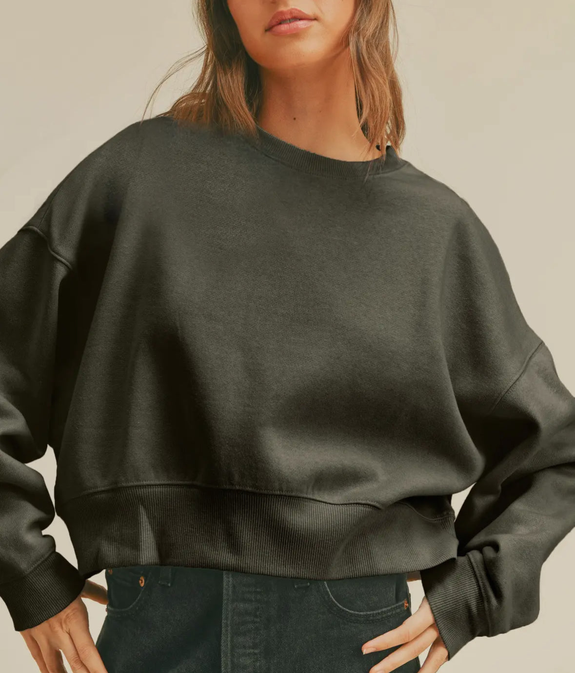 Perry Cropped Oversized Long Sleeves Buttery Soft  Sweatshirt Loungwear