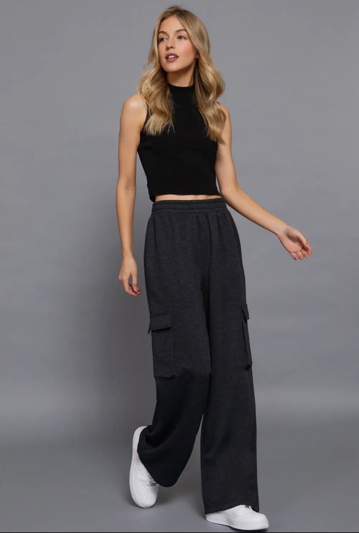 Heather Waist Band French Terry Inner Fleece Cargo Pants