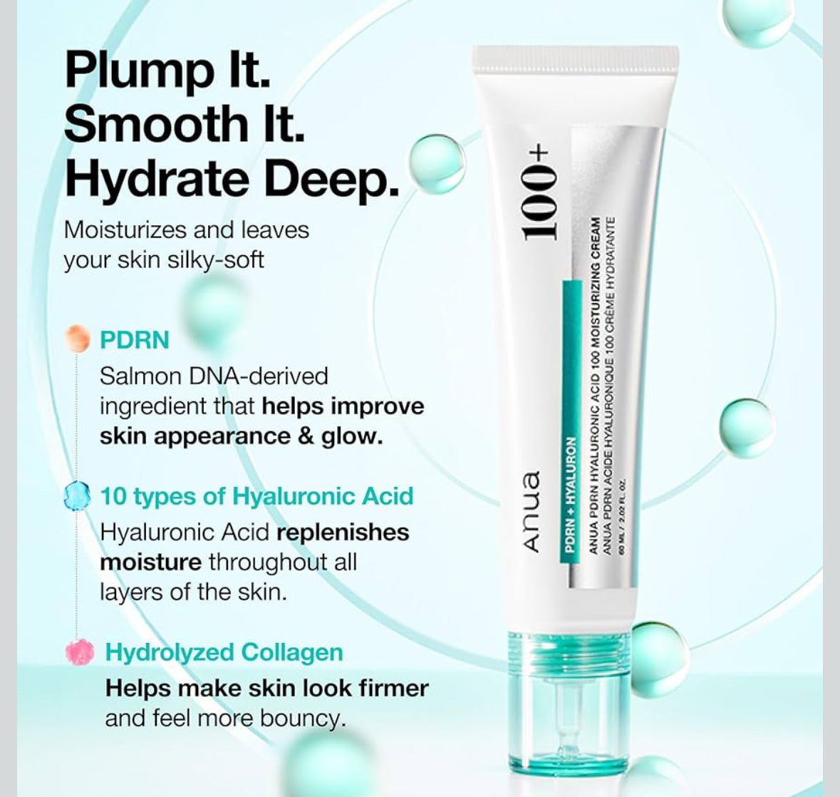ANUA PDRN Hyaluronic Acid 100 Moisturizing Cream, Lightweight Hydrating Moisturizer with Salmon DNA, Hyaluronic Acid, Collagen For Glass Skin, Korean Skin Care Kbeauty